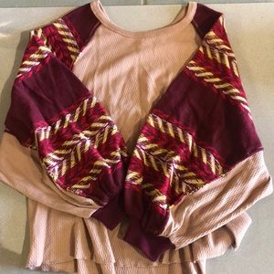 Free People Long Ballon Sleeve Patterned Top